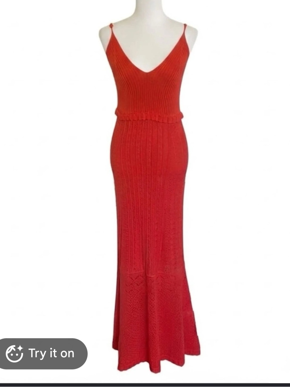 House of Harlow 1960 Red Orange V-Neck Knit Maxi Dress crochet XS retro 70s boho